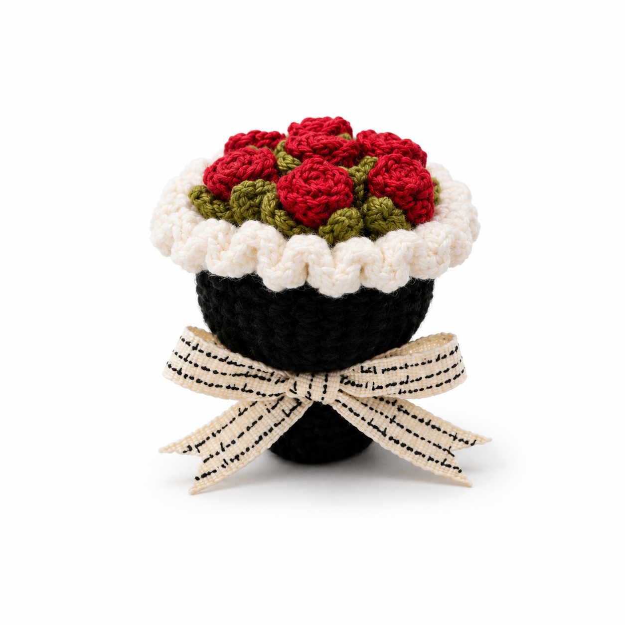 Black Red Rose Crochet Bouquet Ring Box Handmade