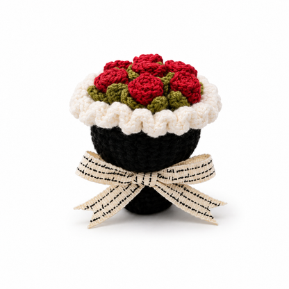 Black Red Rose Crochet Bouquet Ring Box Handmade