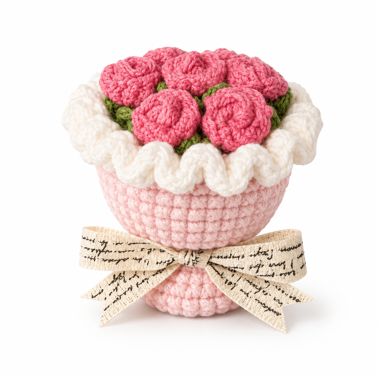 Handmade Pink Rose Crochet Bouquet Ring Box
